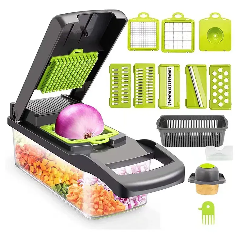 Multifunktionaler 5-in-1 Gemüseschneider – Schneidegerät, Würfelschneider, Hobel, Mandoline & Zwiebelschneider für Gemüse, leicht zu reinigen