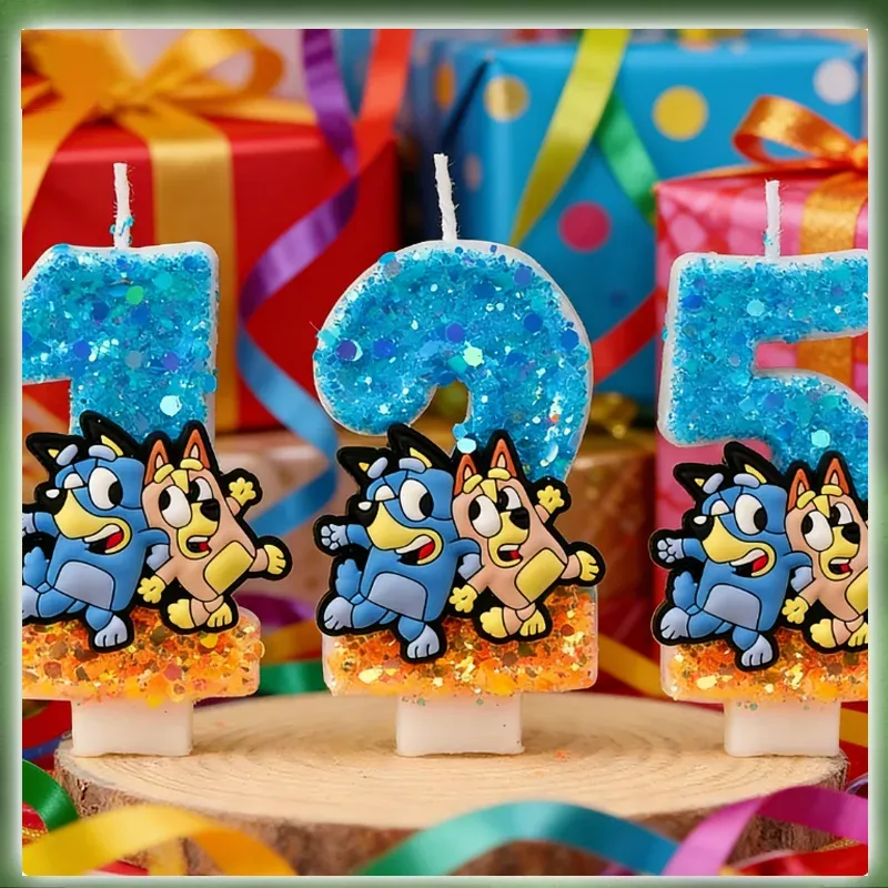 NEU 0-9 Nummer Blau Bingo Anime Kerze Niedliche 3D-Cartoon-Figur Party Kuchen Plug-in Geburtstagstorte Dekoration Geschenk 2025