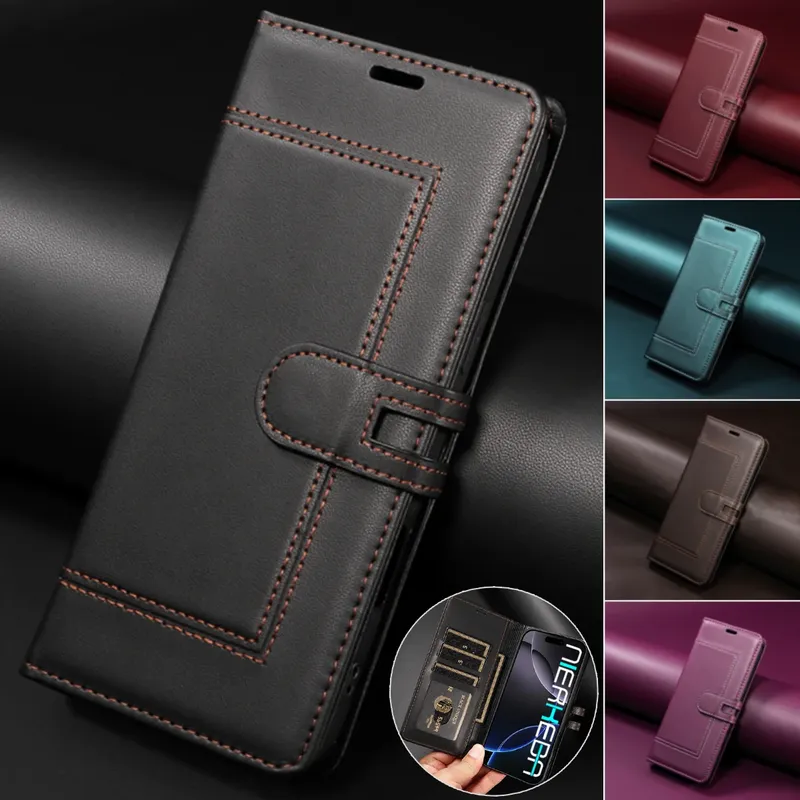 Business-Leder-Flip-Handyhülle für iPhone 17 Pro Max Air 16E 16 15 14 13 12 11 Pro XS XR Max Plus SE, Kartenetui, Taschenabdeckung - 5.11 EUR