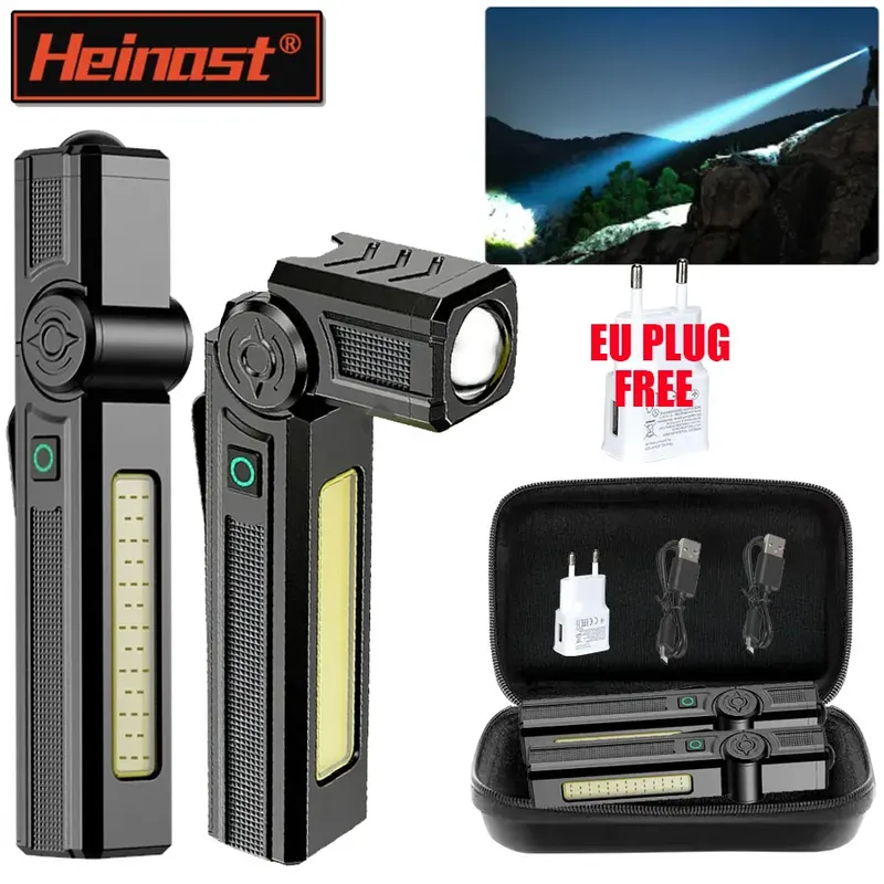 Tragbare COB + leistungsstarke LED-Taschenlampe mit magnetischem wiederaufladbarem LED-Arbeitslicht, Taschenlampe mit Griff für den Notfall von Autoreparaturen