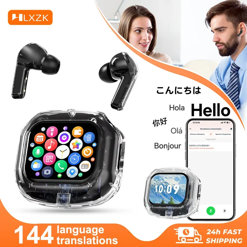HLXZK 01 Bluetooth V5.4 Kopfhörer AI Translator Ohrhörer OWS LCD Touch Screen Sport Drahtlose Kopfhörer HD Stereo Sound Longlife