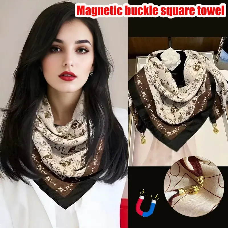 Neue Magnetische Schnalle Seidenschal Winter Wärme Druck Seide Hals Schal Frauen Frühling Herbst Wraps Kreuz Schals