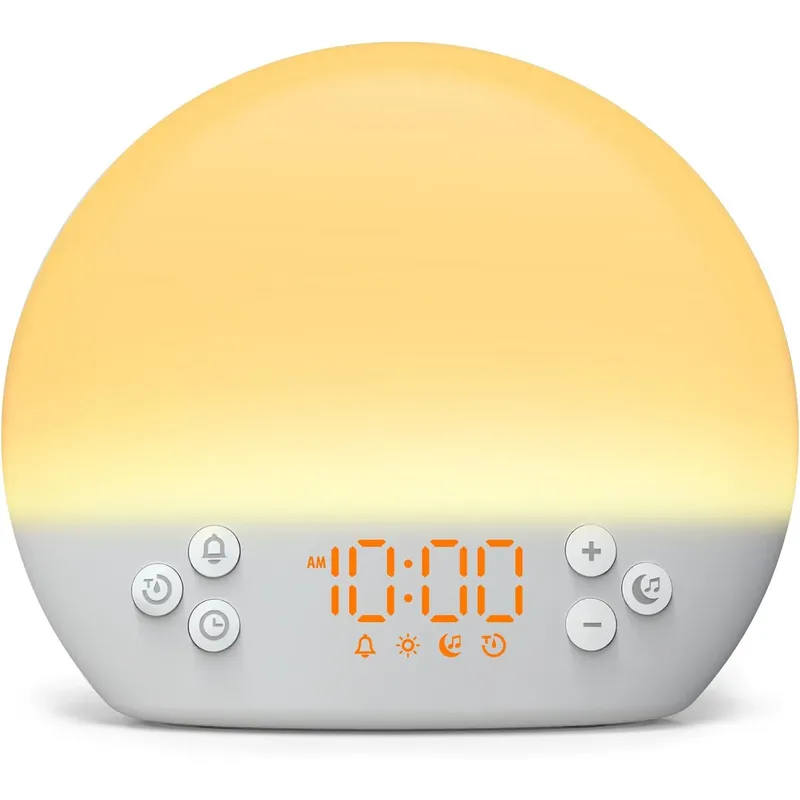 LED-Digitalwecker, Sonnenaufgang, Aufwachen, Licht, Nachttisch, dimmbar, RGB-Farbwechsel, Nachtlicht, weißes Rauschen, Maschinenwecker