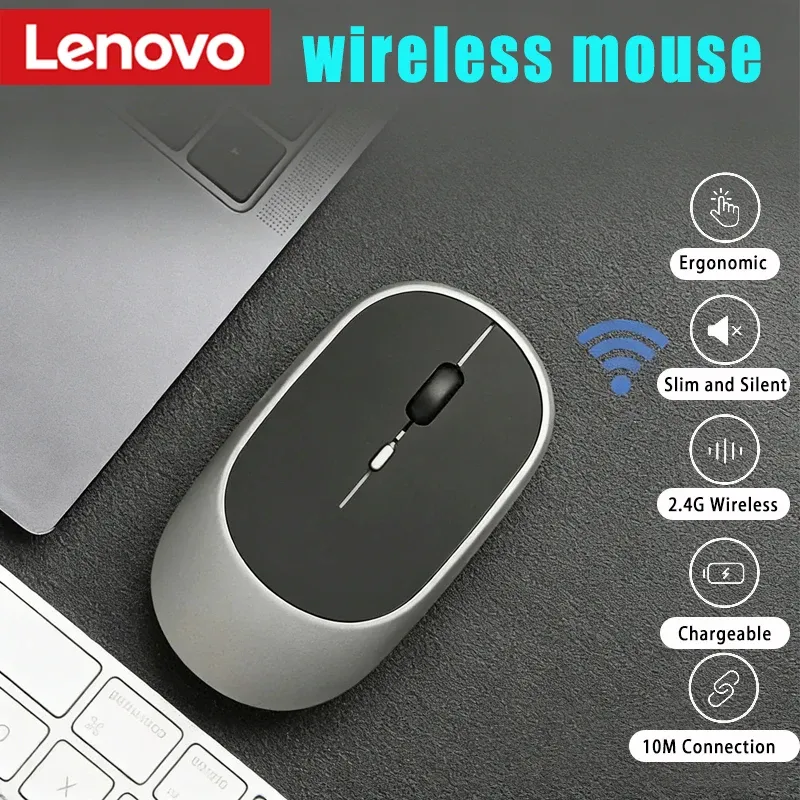 Lenovo kabellose Maus, USB wiederaufladbar, ergonomisch, einstellbare DPI, Büro, geräuschlos, 2,4 G, Bluetooth, optische elektrische Mäuse, Spielbüro