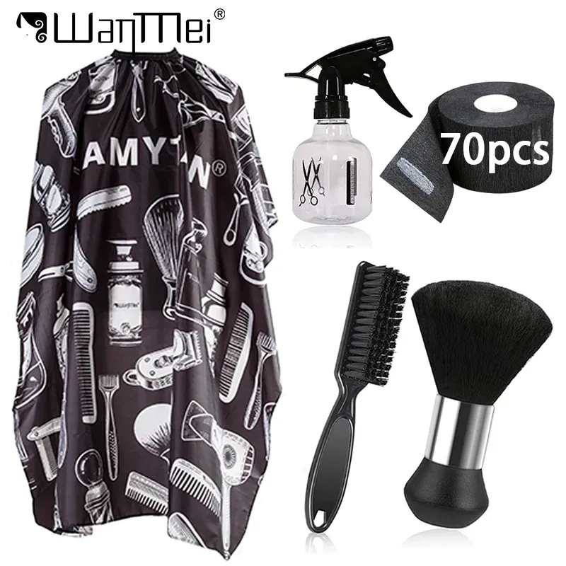 3-5 Stück Professioneller Friseurumhang mit Nackenpapier, Haarschnitt-Staubwedel, Sprühflasche für Haarstyling, Salon-Werkzeuge