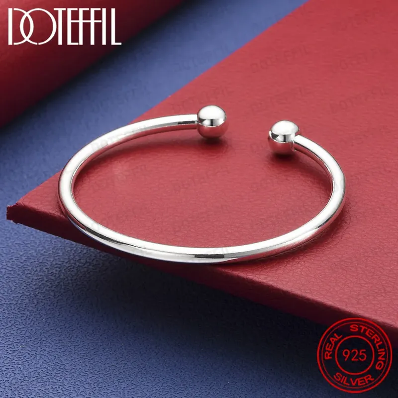 925 Sterling Silber 4 mm glatte solide Perlenarmband Manschettenknöpfe Armreifen für Frauen Männer Hochzeit Verlobungsfeier Schmuck