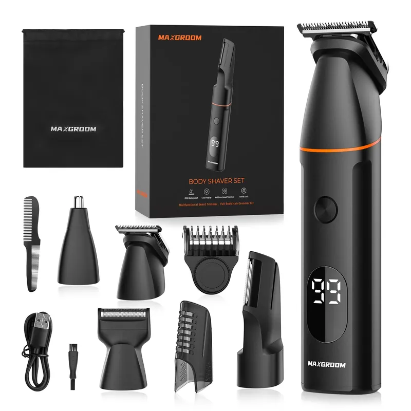 MAXGROOM Manscape Körperhaarschneider, 4-in-1, IPX6, wasserdicht, Scham- und Leistenrasur, elektrisches Pflegeset für Männer, Nasen- und Bartschneider