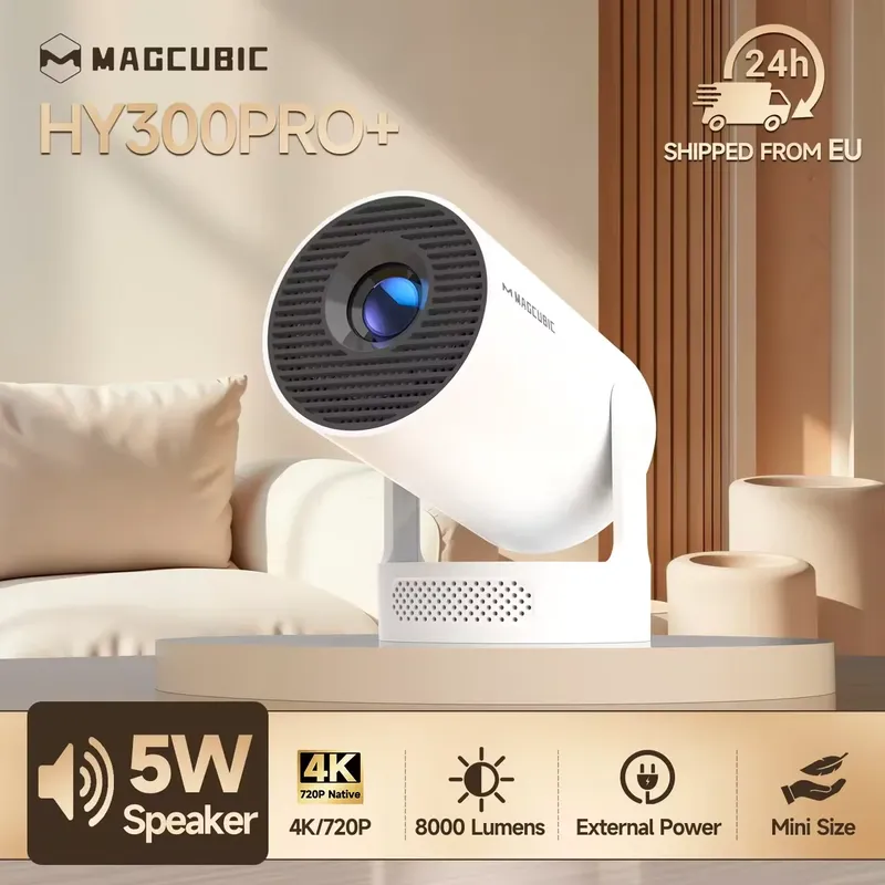 Magcubic HY300 Pro+ 4K Outdoor-Projektor 8000 Lumen Android 11 WiFi 6 BT5.4 Tragbarer 5W HiFi-Lautsprecher 720P HD