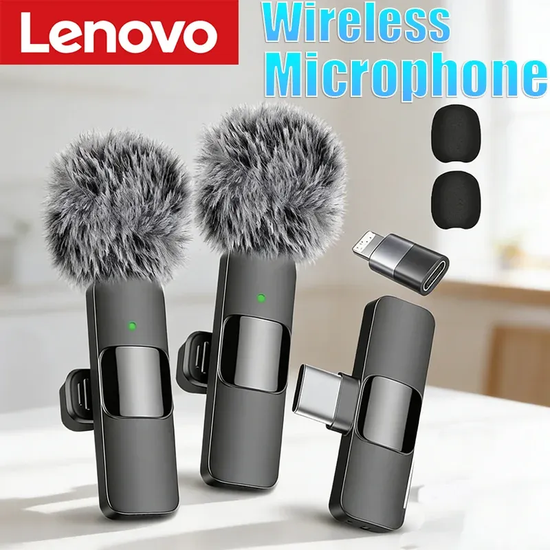 Lenovo Mini tragbares kabelloses Lavalier-Mikrofon für Live-Übertragung, Gaming, Audio- und Videoaufzeichnung, iPhone und Androi