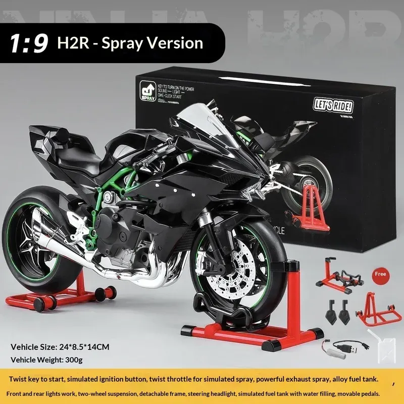 Kawasaki Ninja H2R, dynamisches Modell im Maßstab 1:9, Motorrad aus Legierung mit Raucheffekt in Geschenkbox, Autos der Sammleredition