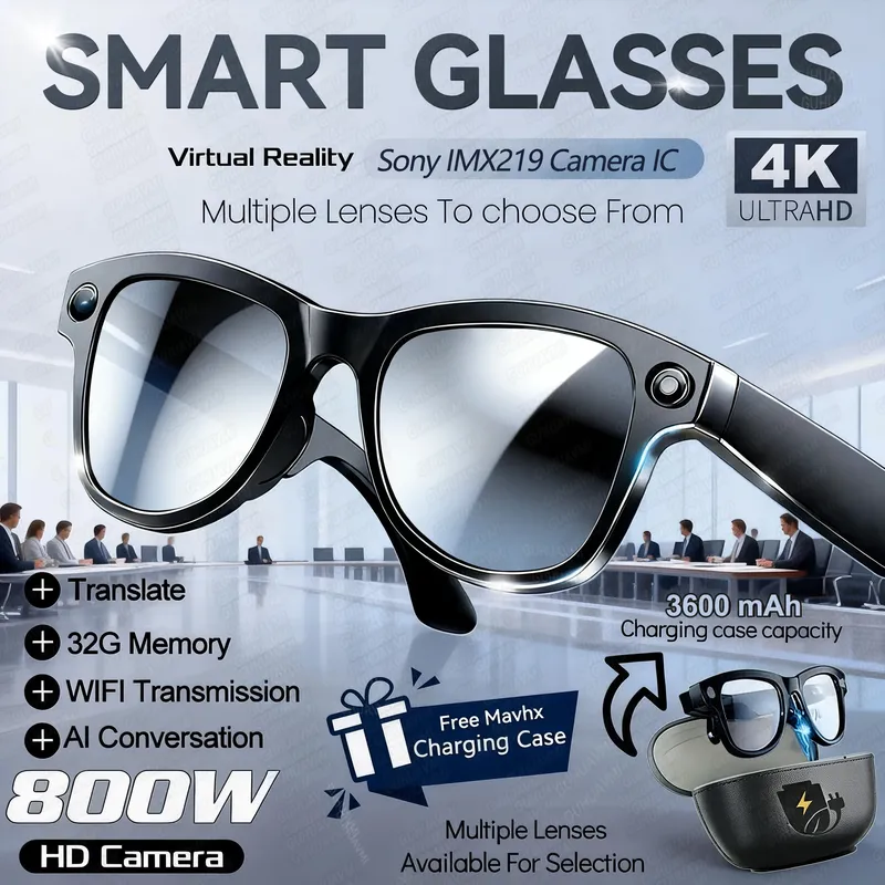 Neue 800W 4k HD Kamera Smart Brille Männer 3600mAh Power Bank 100+ Sprachen Übersetzung Aufnahme Videos Musik Player Anruf Gläser