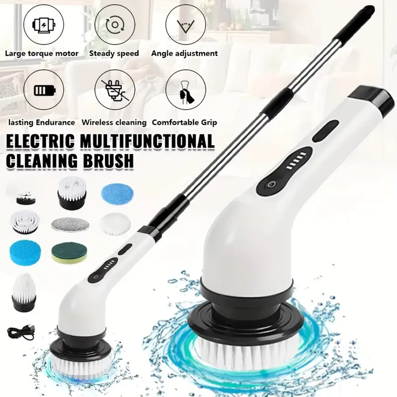9-in-1 kabellose rotierende elektrische Reinigungsbürste – Haushalts-Mehrszene-Schrubber für die Tiefenreinigung von Badezimmer, Küche und Toilette