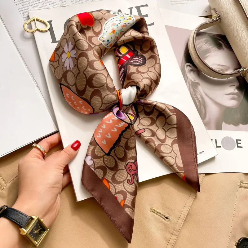 Seide Quadrat Schal Frauen Luxus Blumen Druck Kopftuch Weiche Satin Haarband Hände Tasche Band Foulard Hijab Halstuch Stirnband