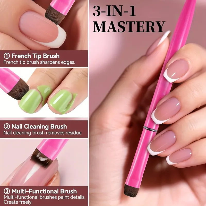 3-in-1 französischer Nagelbürste, mit Multifunktions-Bürstenkopf – feine Nagelbürste, geeignet für Gel- und Acrylnägel, präzise Reinigung