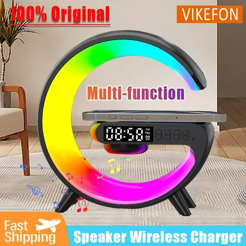 Drahtlose Ladegerät Stehen Pad RGB G Licht Wecker Lautsprecher Für iPhone 16 15 14 13 Samsung Xiaomi Mini Schnelle Lade Dock Station