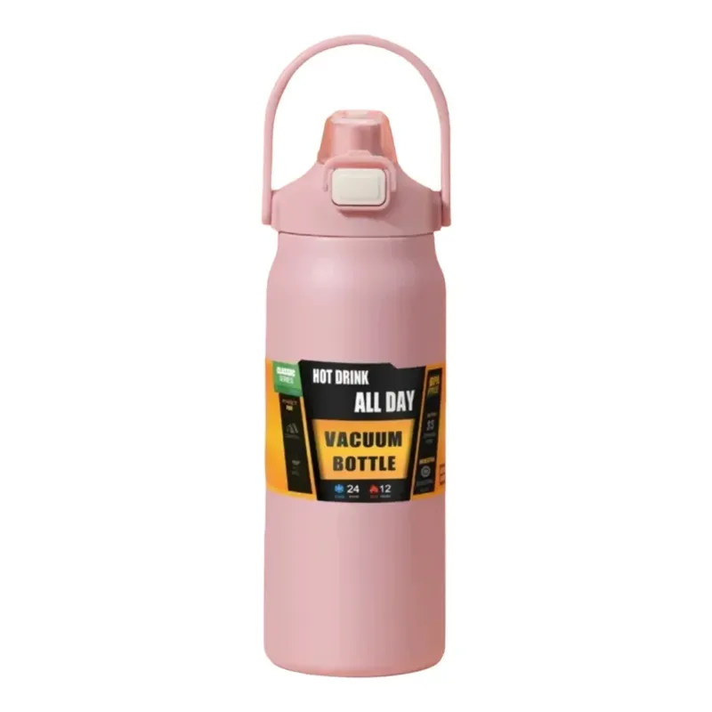 Tragbare Outdoor-Thermoskanne aus 304 Edelstahl, Vakuum-Isolierflasche, Thermobecher mit Strohhalm für kalte und heiße Sportgetränke, Wasserflasche