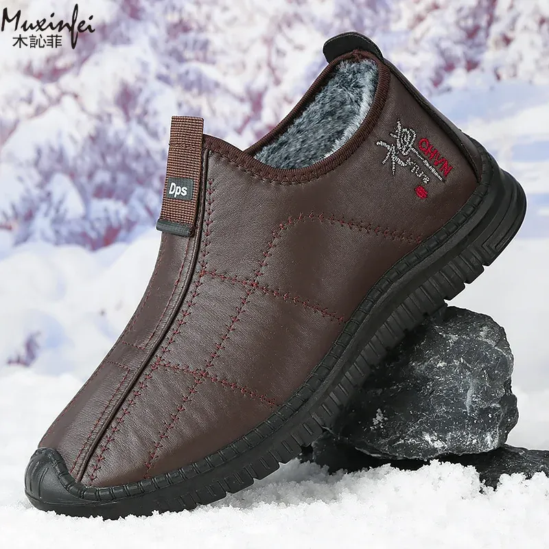 Winter männer Baumwolle Schuhe Warme Plüsch Dicke Schnee Stiefel Casual Leder Oberfläche Wasserdicht männer Stiefel Anti Slip Plus größe 39-48