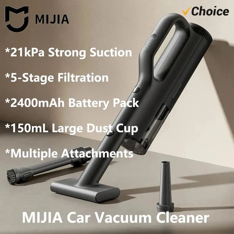 NEUER MIJIA Auto-Staubsauger MJXCQ01QW 21kPa Saugkraft 150mL Staubbehälter 2400mAh Akku Waschbares Filterelement für Autoreinigung CN