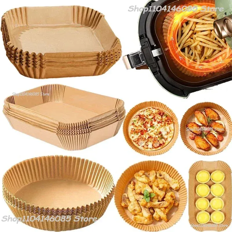 50Pcs Air Fryer Einweg Papier Antihaft Airfryer Backpapiere Runde Air-Fryer Papier Liner Papier Küche Zubehör