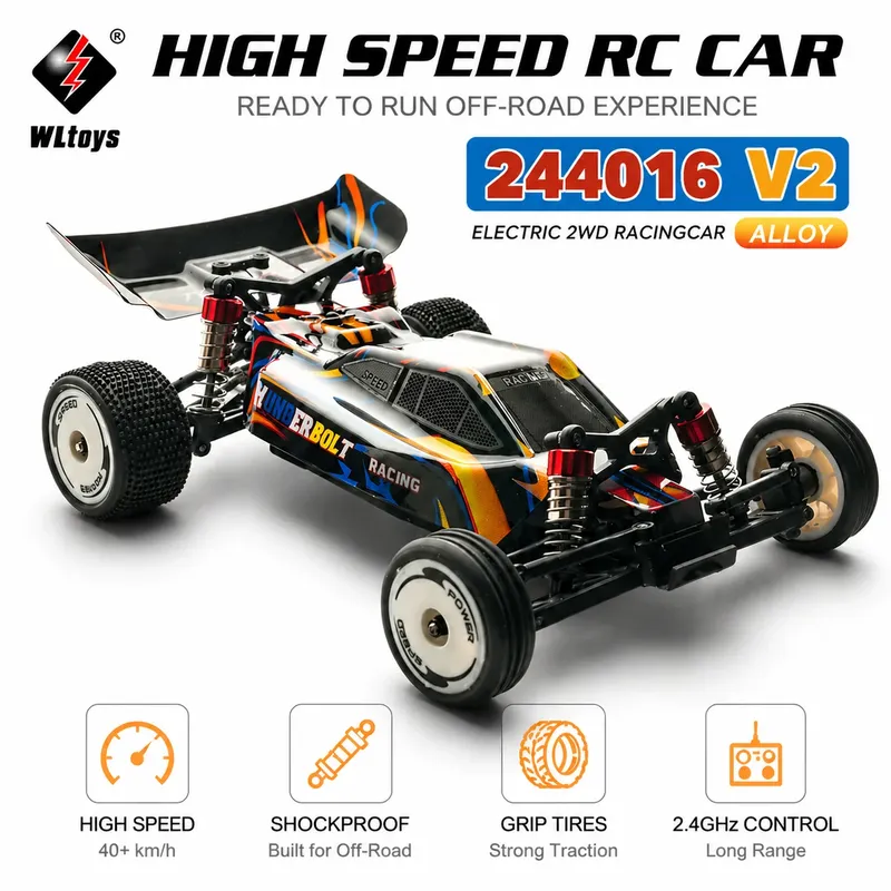 Neues, verbessertes WLtoys244016 v2 2,4G Hochgeschwindigkeits-Rennauto 2WD 25 km/h 1:24 im Originalmaßstab mit Gyroskop, ferngesteuertes Auto, Kindergeschenk