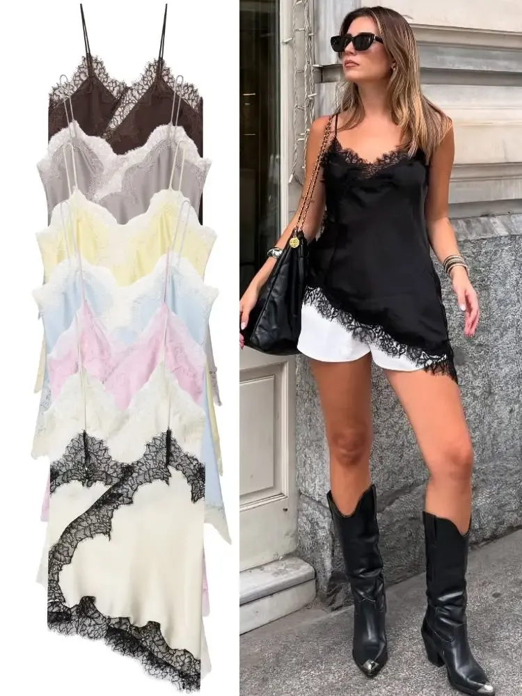 HH Sexy Frauen Asymmetrische Spitze Slip Tops Sommer Weibliche Backless Ärmel Off Schulter Unterwäsche Tanks Elegante Strand Leibchen