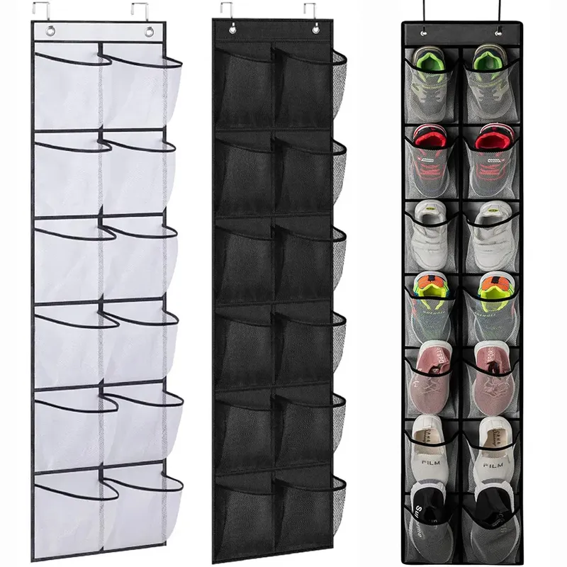 Schuh-Organizer über der Tür, 12 große atmungsaktive Netztaschen, platzsparender hängender Aufbewahrungshalter, Vlies-Aufbewahrungstasche