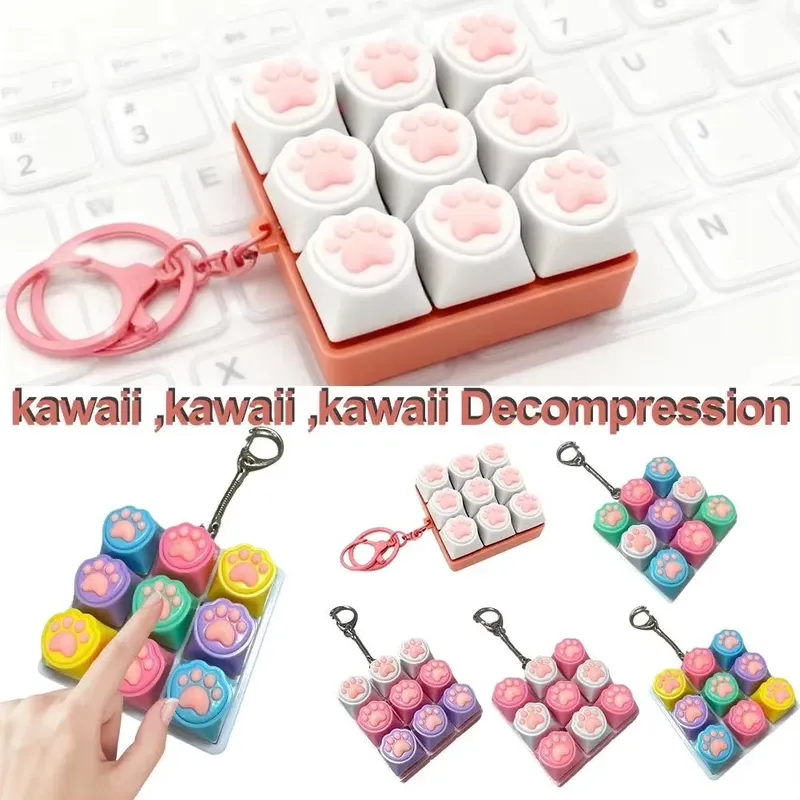 Niedlicher Katzenpfoten-Schlüsselanhänger, 9-Tasten-Tastatur, Dekompressions-Tastatur, DIY-Tastatur-Schlüsselanhänger für Erwachsene als Geschenk