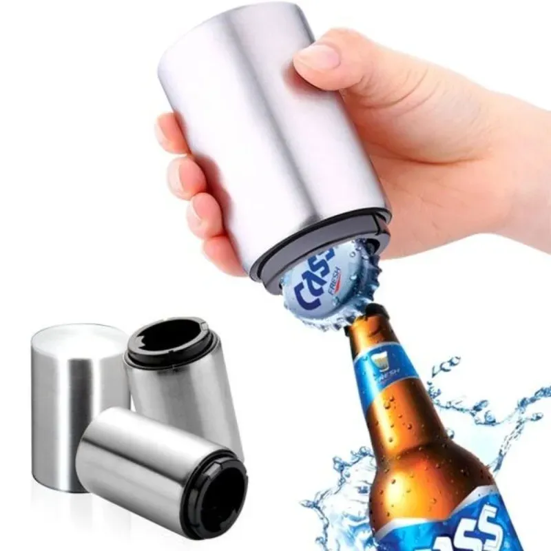 Automatischer Bierflaschenöffner aus Edelstahl, keine Biegung, nach unten drückbarer Kappe – einfach zu öffnen für Bier- und Soda-Glasflaschen, Küchenöffner