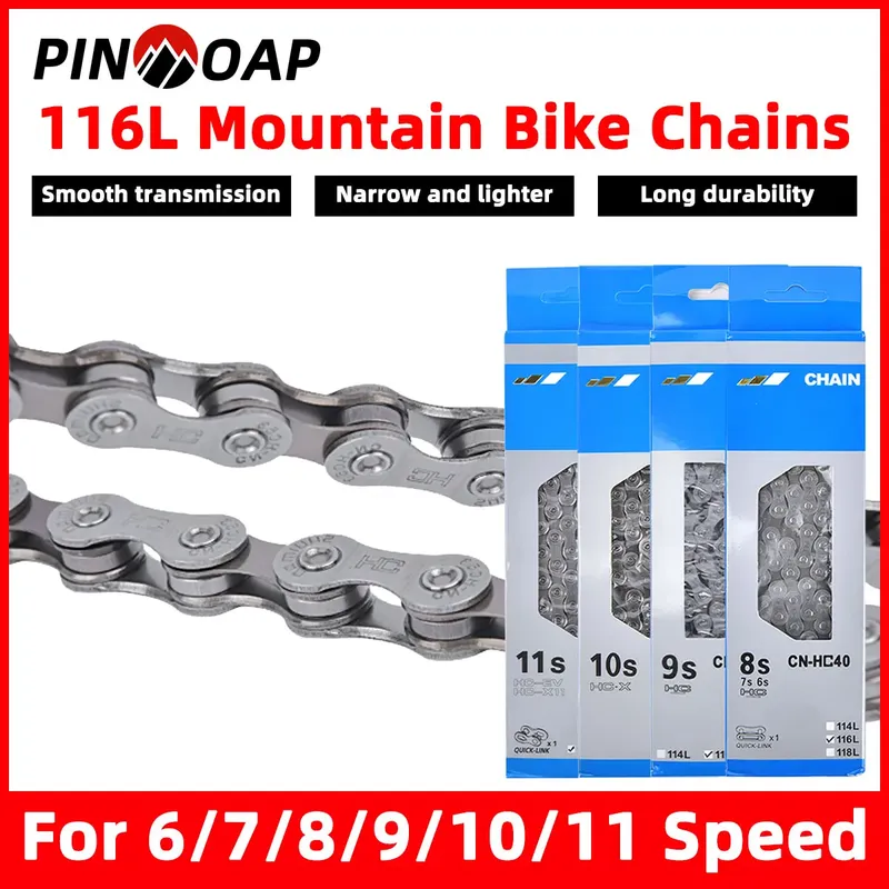 PINMOAP 6/7/8/9/10/11 Gang Mountainbike Rennrad Kette mit variabler Geschwindigkeit Chrom-Molybdän-Stahl Material 116L Fahrradkette