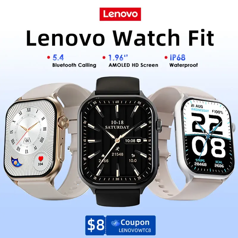 Lenovo Smartwatches Sport-Fitnessuhr Herzfrequenz-Voll-Touchscreen BT Call Ultraleichte Smartwatch für Herren