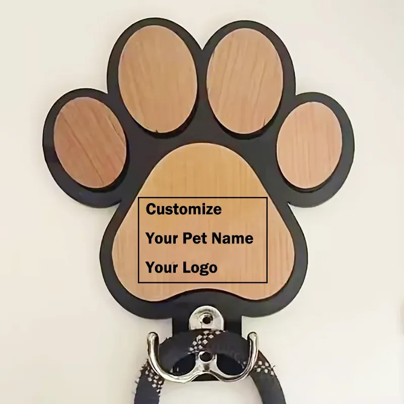 Benutzerdefinierte Namenslogo Holz Pfotenabdruck Haken personalisierte Pet Shop Wanddekoration Hundeleine Kleiderbügel kreativ für die Heimorganisation