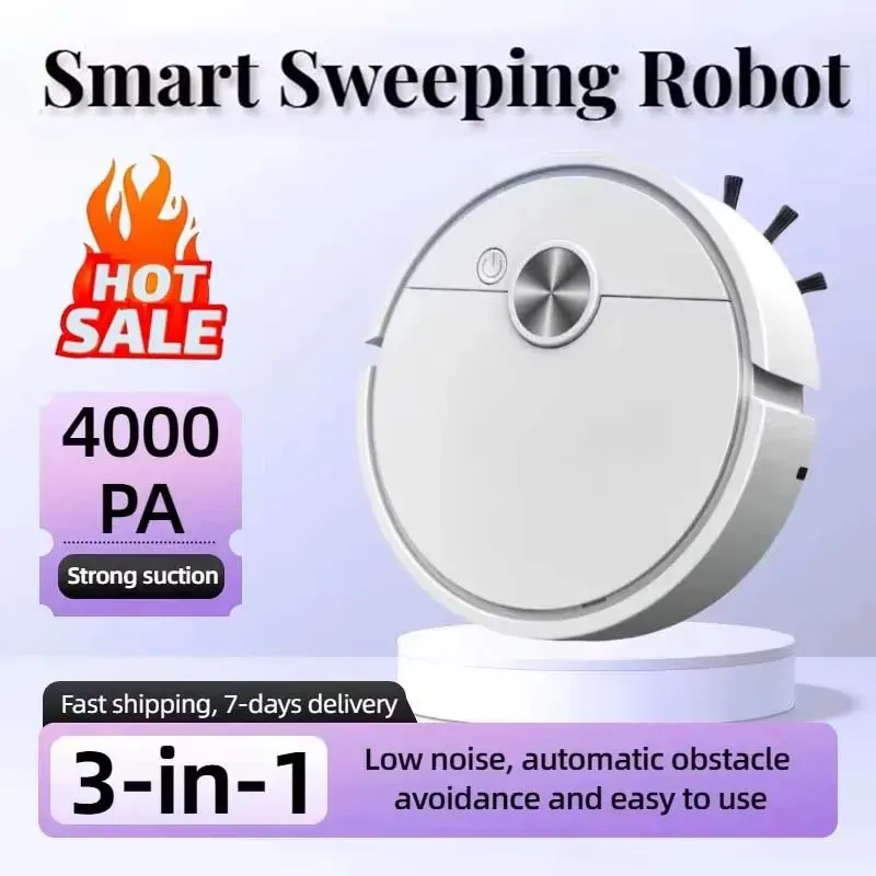 Neuer 3-in-1 Intelligenter Saugroboter 4000Pa Starke Saugkraft Für Schlafzimmer Wohnzimmer Hartböden Tierhaare Teppiche