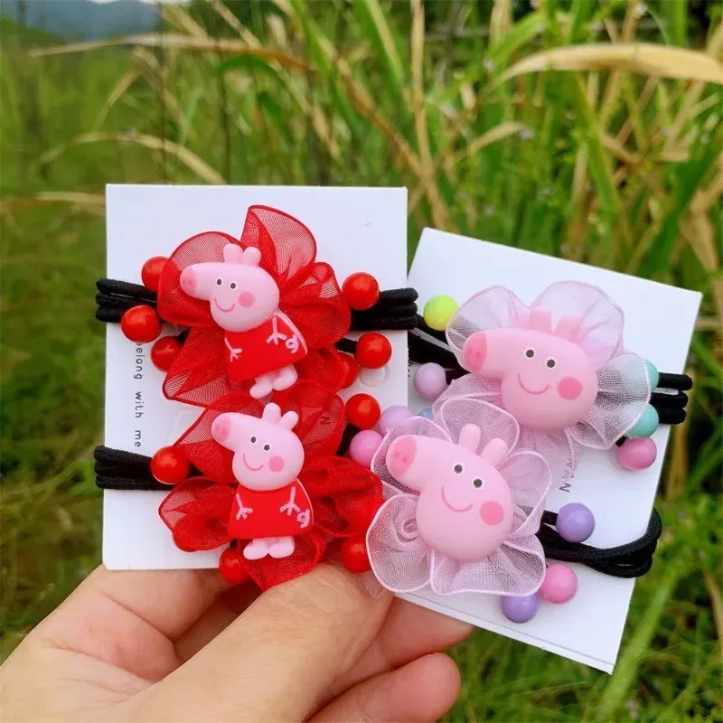Neues Peppa Pig-Cartoon-Haargummi, Kopfbedeckung mit Gummiband, Haarschmuck, rosa und rotes Peppa Pig-Haarband-Kollektionsgeschenk