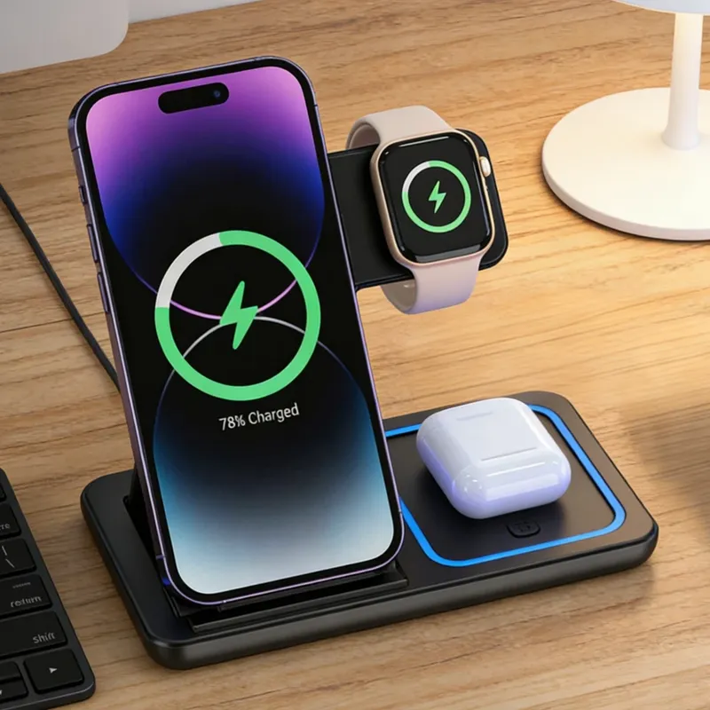 Faltbare 3-in-1 30 W kabellose Ladestation für iPhone 17 16 15 14 13 12 Pro Max iWatch 11 Airpods Pro Schnellladestation Dock