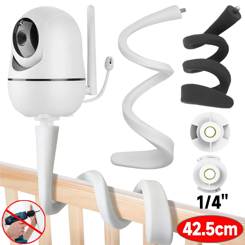 2–1 Stück universeller Webcam-Ständer ohne Stanzen, 42,5 cm, lässt sich an das Kinderbett befestigt, für Babyphone, Zuhause, flexible Silikon-Twist-Montagehalterung