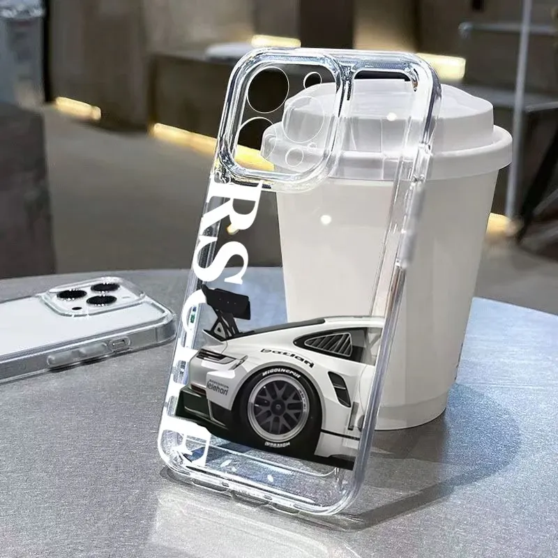 Transparente coole Sportwagen-Handyhülle für iPhone 17 Pro Max 16 15 14 13 12 11 Pro Max XS Max X XR 7 8 Plus 16e 17Air Soft Cover