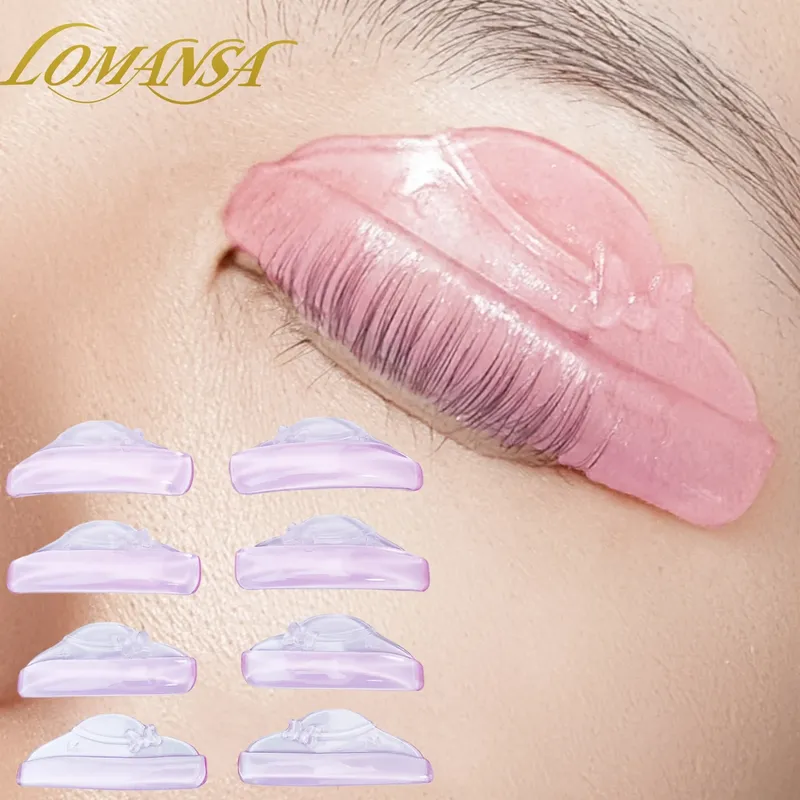 Lomansa 8-teiliges Silikon-Laminierpad für Wimperndauerwelle, wiederverwendbare Wimpern-Hebestangen-Set, 3D-Wimpernverlängerung, Lockenwickler, Applikator-Werkzeug