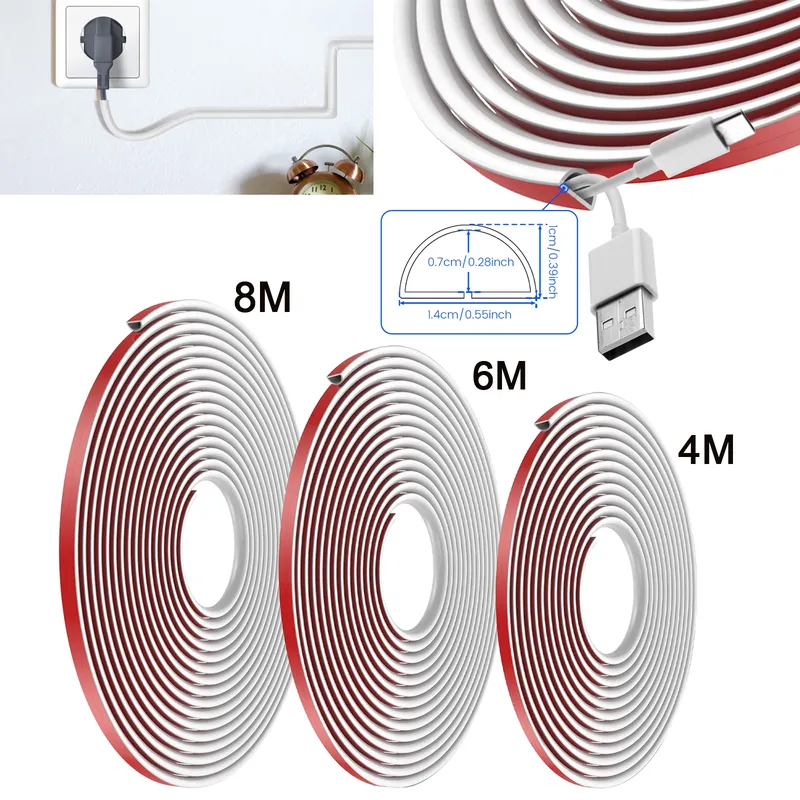 Kabel-Wandabdeckung, 4/6/8 m, selbstklebende Kabelabdeckungen, Verlängerungskabel-Versteckung, flexible Kabelabdeckung, Raceway Wall Cord Cover Hider
