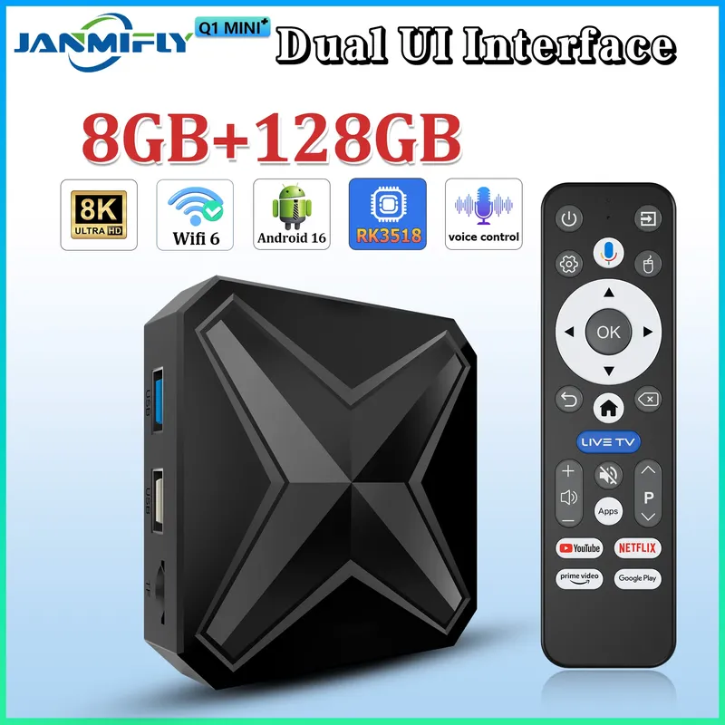 2026 Neue Smart-TV-Box Q1MINI+ Dual-UI-Schnittstelle Android 16 RK 3518 Google Assistant HD 8K Video Media Player Set-Top-Box