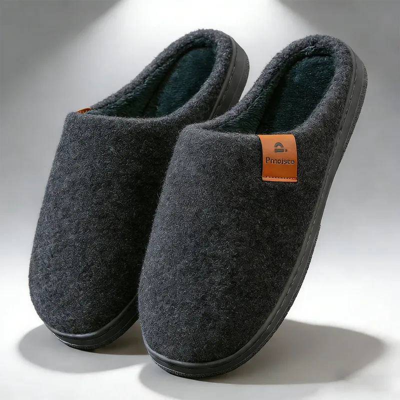 Winter Herren Filz Plattform Hausschuhe Ultra Warm Kissen Gemütliches Leben Rutschfestes TPR Outdoor Indoor Haus