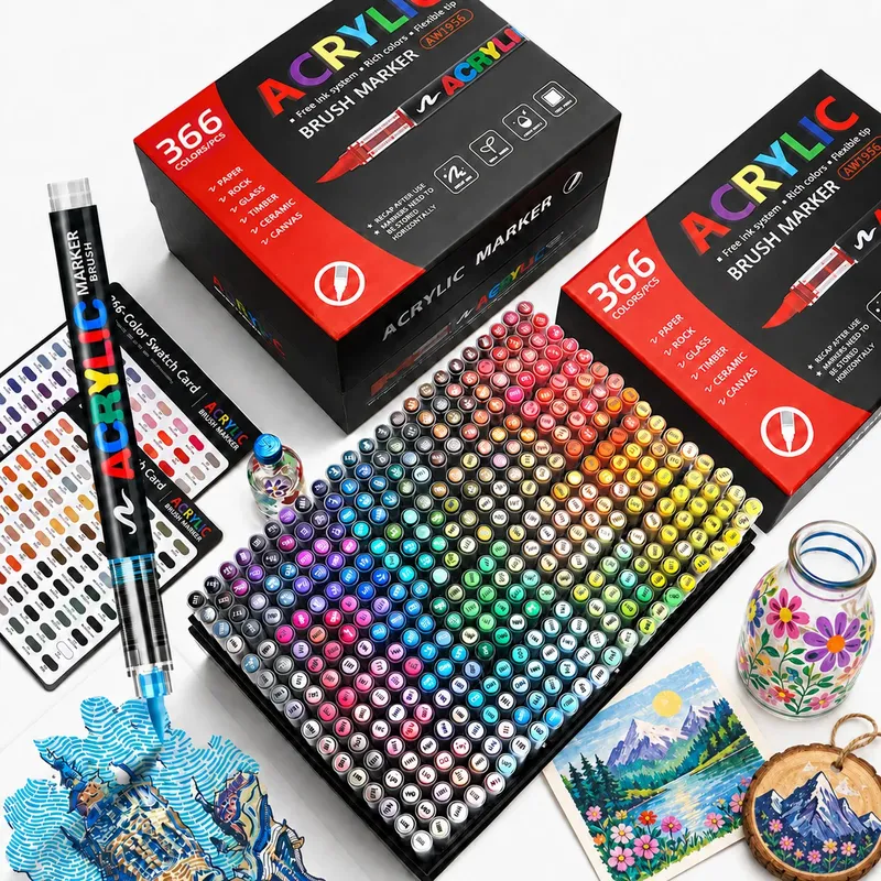 12-366 Farben Acryl-Marker-Set Wasserfeste Acryl-Pinselmarker Professionelle Acryl-Malmarker DIY Kunstbedarf