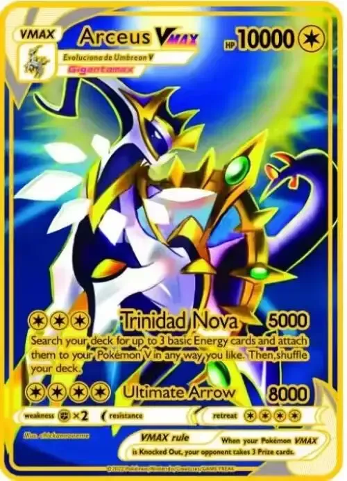 Pokemon Metallkarte 10.000 Punkte Arceus Charizard Super Card Golden Spanish Mewtwo Vmax GX EX Anime Collection Karten Geschenk