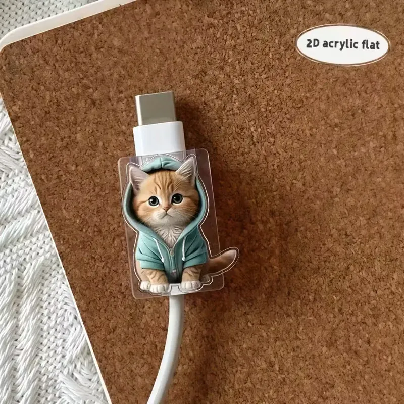 Zwei Cartoon-Katzenförmige Datenkabelschutz, geeignet für Typ-C/Ladeschnittstellen zur Verhinderung von Ladekabelbruch.