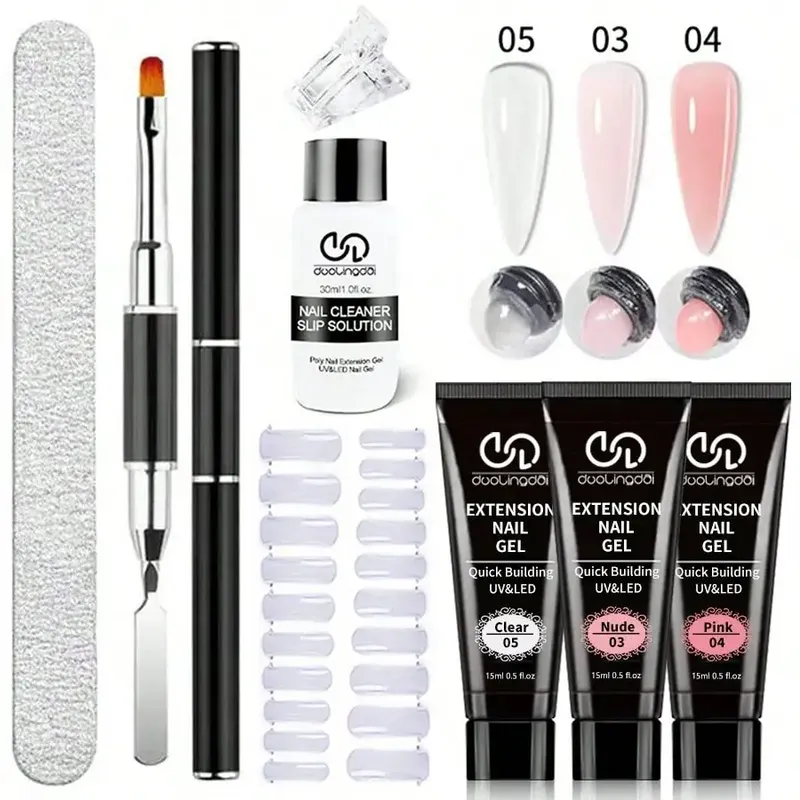 8 Teile/satz Poly Verlängerung Gel Set Nail art Polygels Kit Klare Weiße Farbe Nagel UV Gel Spitze Form Acryl Nagel Gel scheibe Pinsel Kit