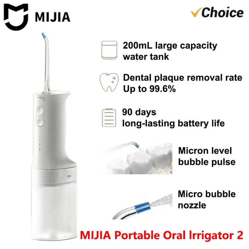 2025 Neuer MIJIA Tragbarer Mundduschen-Irrigator 2 Zahnaufhellung Zahnseide Bucaler Zahnreiniger Vibrations-Wasserstrahl CN
