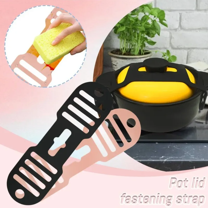 Universal Silikon Topf Deckel Befestigungs Strap Wiederverwendbare Spritzwassergeschützte Elastische Band Hitzebeständige Topf Deckel Halter Geschirr Werkzeug