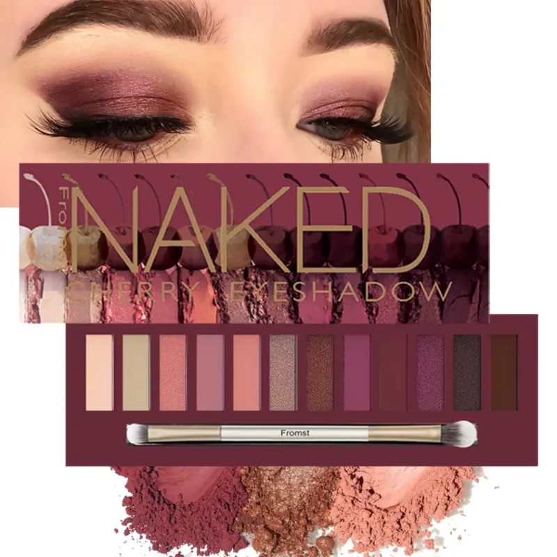 12-Farben-Lidschatten-Palette, langlebig, einfaches Make-up, braune Lidschatten-Palette, rosa Lidschatten-Palette