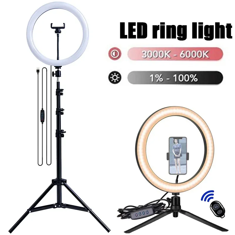 16/26/33 cm LED Selfie Licht Fotografie Lichter Mit Stativ Bluetooth Fernbedienung Dimmbare Ring Licht Für video Live Füllen Lampe