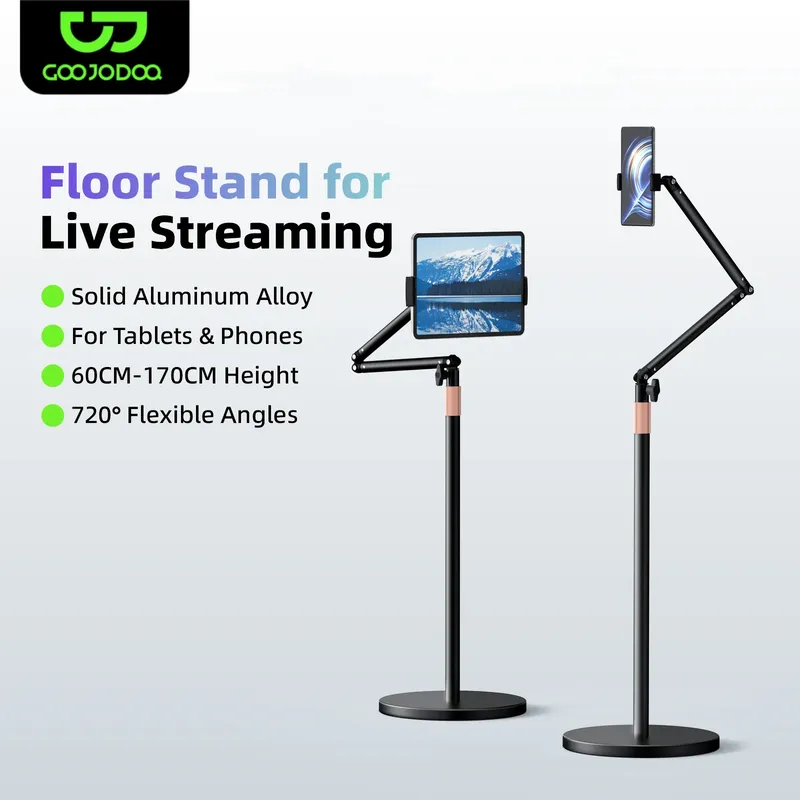 GOOJODOQ Tablet Ständer Telefonhalter Boden Lazy Support Stand Desktop Live Broadcast Ständer Aluminiumlegierung einziehbarer iPad-Clip