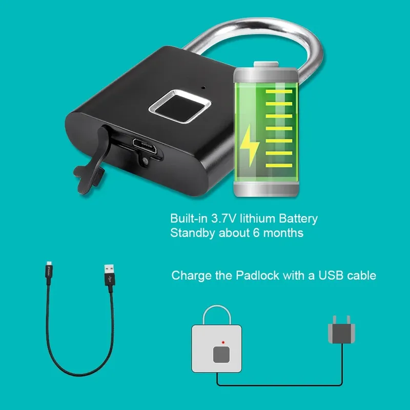 KERUI Intelligentes Fingerabdruck-Vorhängeschloss, wasserdichtes, schlüsselloses Fingerabdruck-Türschloss, wiederaufladbares USB-Sicherheitsvorhängeschloss für das Haus